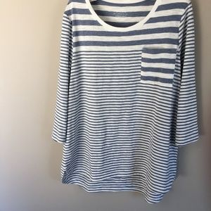 Really cute tunic length T-shirt with large and narrow stripes